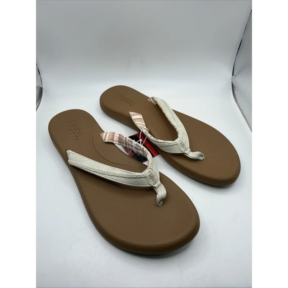 Flojos‎ Women's Just Hanging Out Flip Flops White Size 7. New